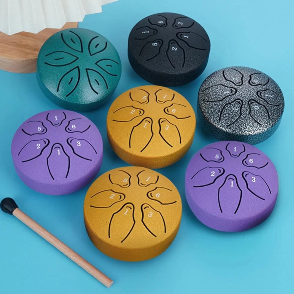 Çelik Dil Tamburu Taşınabilir Yağmur Tamburu Hand Pan Tambur Perküsyon Müzik Aletleri 3 İnç 6 Nota Yoga Meditasyonu Müzikal Oyuncak İçin