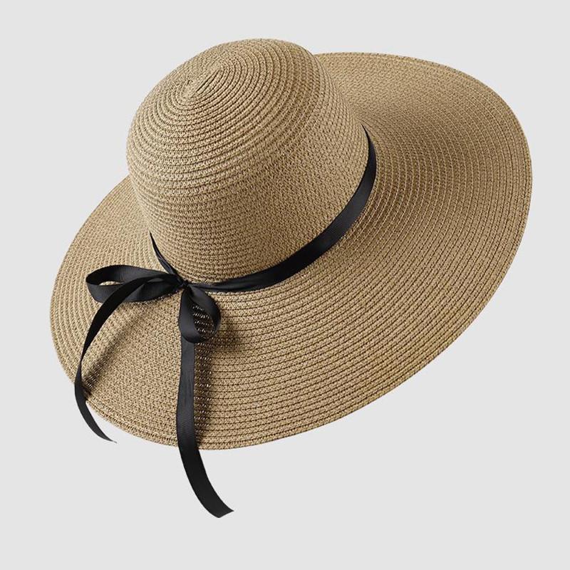 

Goldartist Women s Large Brim Straw Beach Hat Sun Hat Butterfly Knot Casual Style Khaki