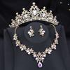 Gorgeous Princess Purple Crystal Bridal Jewelry Sets for Women Tiaras Crown Bride Earrings Wedding Necklace Jewelry Set