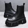 Autumn and Winter New Retro Men's Boots Niche Heightening Martin Boots Men's Dark Punk Muffin Thick-soled Medium Leather Boots