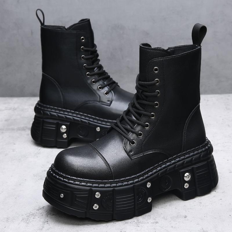 Autumn and Winter New Retro Men's Boots Niche Heightening Martin Boots Men's Dark Punk Muffin Thick-soled Medium Leather Boots