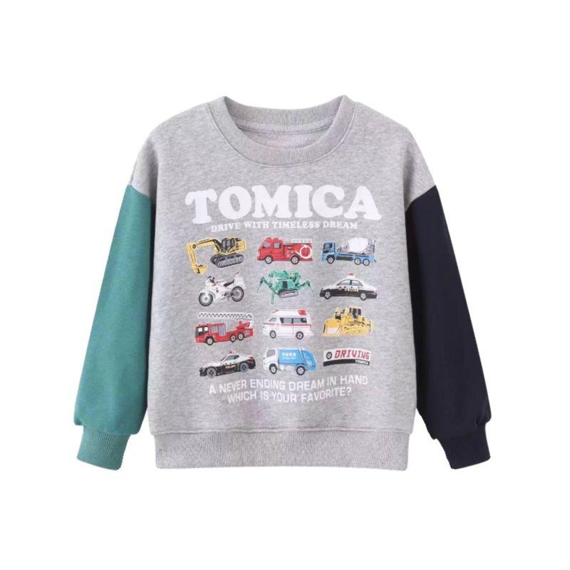 New Export Original Children's Sweatshirt with Cartoon Construction Vehicles for Boys, Pure Cotton Pullover Crew Neck T-Shirt