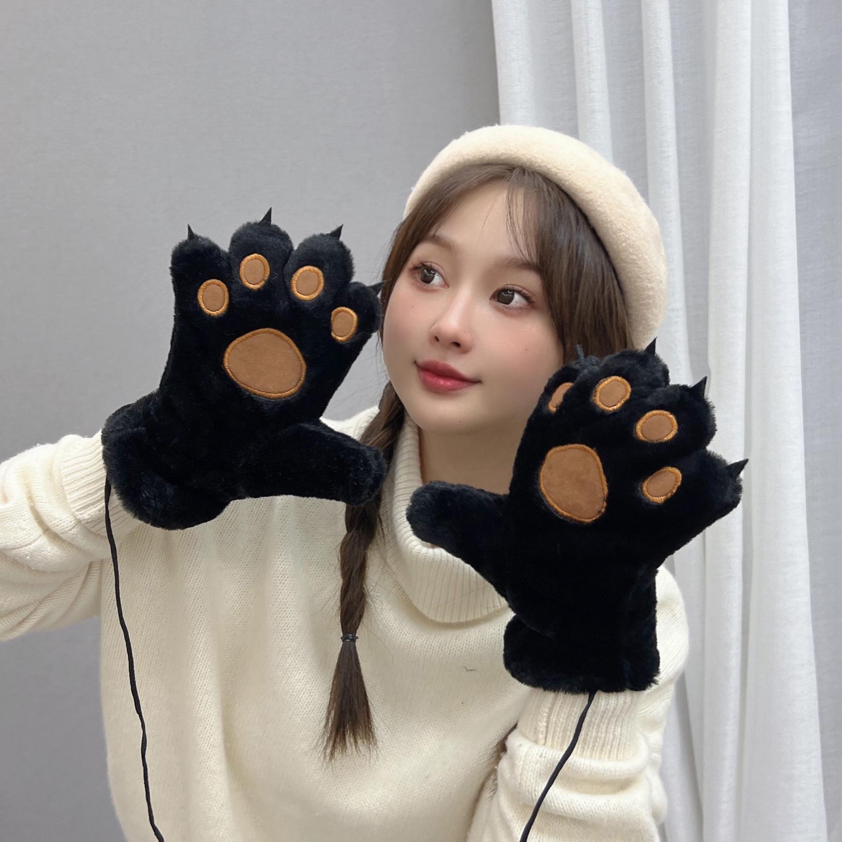 

Женские осенне-зимние милые плюшевые перчатки с лапками медведя и кошки - Толстые, теплые, с мультяшным дизайном для студентов