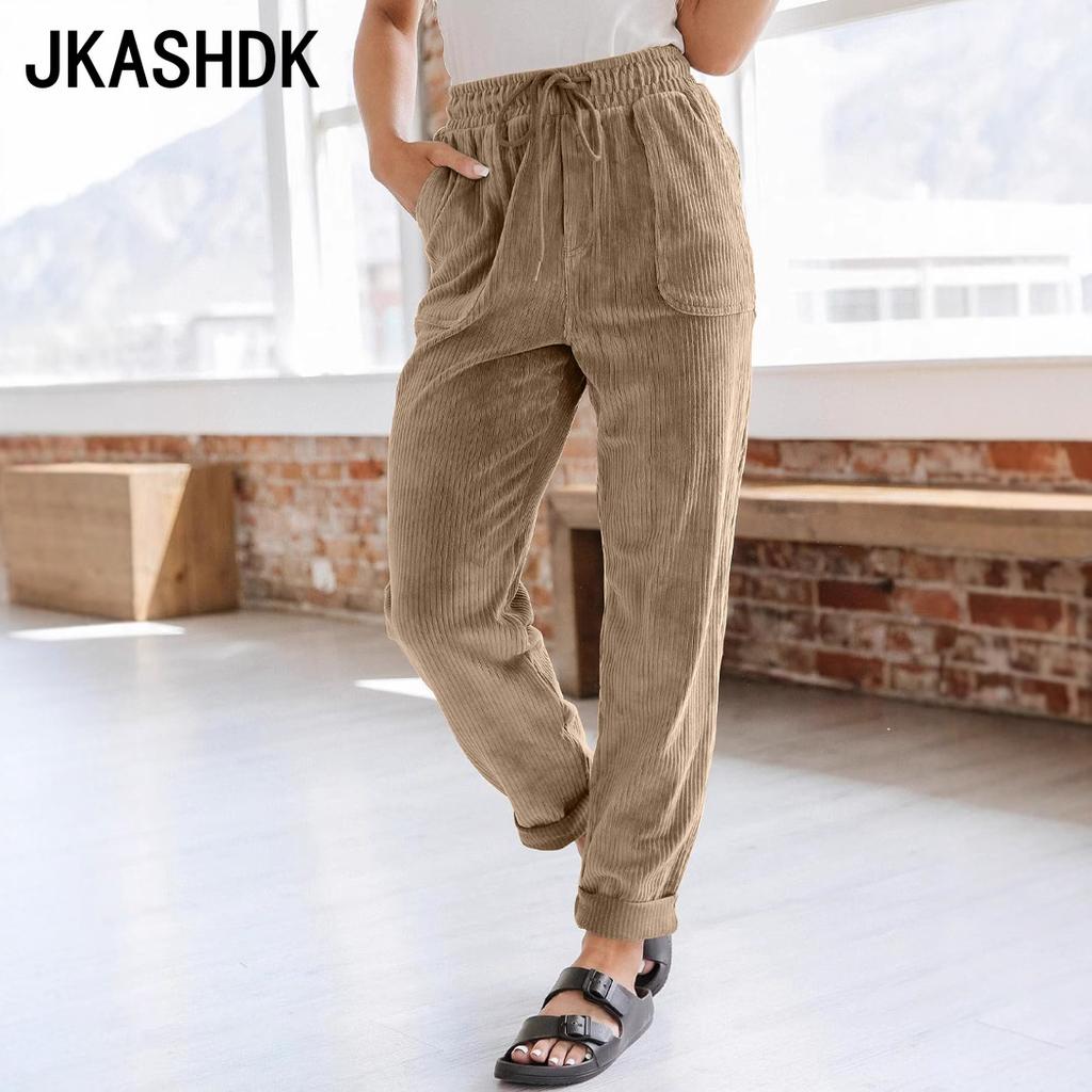 JKASHDK Women's Fashion Casual Solid Color Print Middle Waistline Trousers Pants & Capris