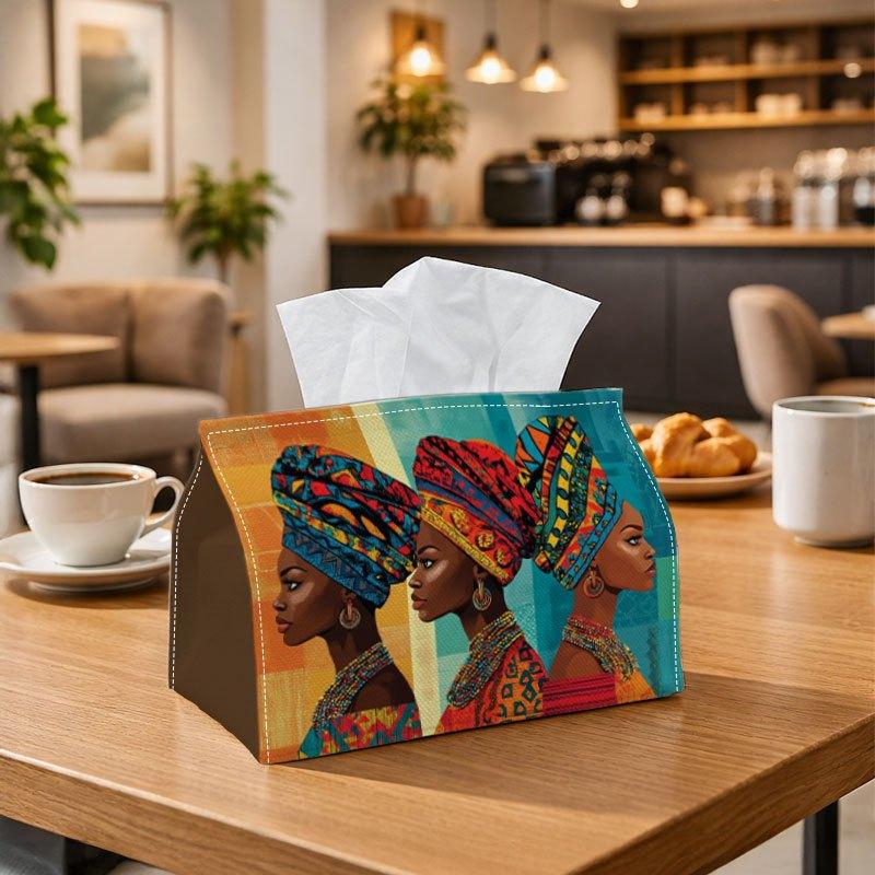 1pc African Ethnic Contemporary Tissue Box, Woman Portrait Tribal Pattern Perfect for Outdoor Gatherings, Daily Desktop Use, And Suitable for Bedrooms
