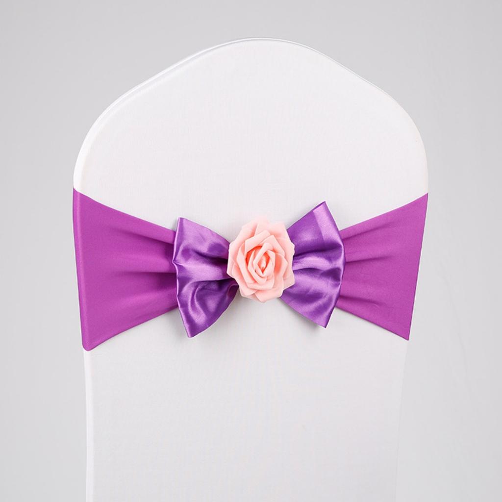 Stretch Chair Sashes Bow Knot Rose Flower Elastic Band Wedding Party Banquet Reception Hotel Event Decoration Chair Cover Sash