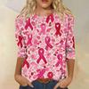 Women's Fashion Casual Seven Split Sleeve Printed Loose Round Neck Top