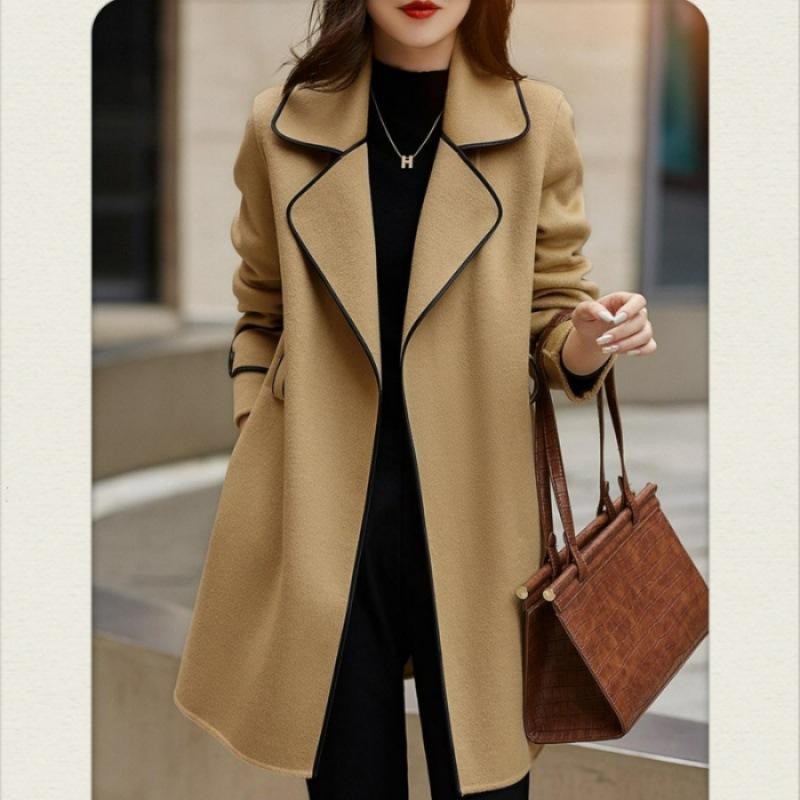 Autumn and Winter New Loose Profile Warm Hand-tied Woolen Coat Long Coat Woman