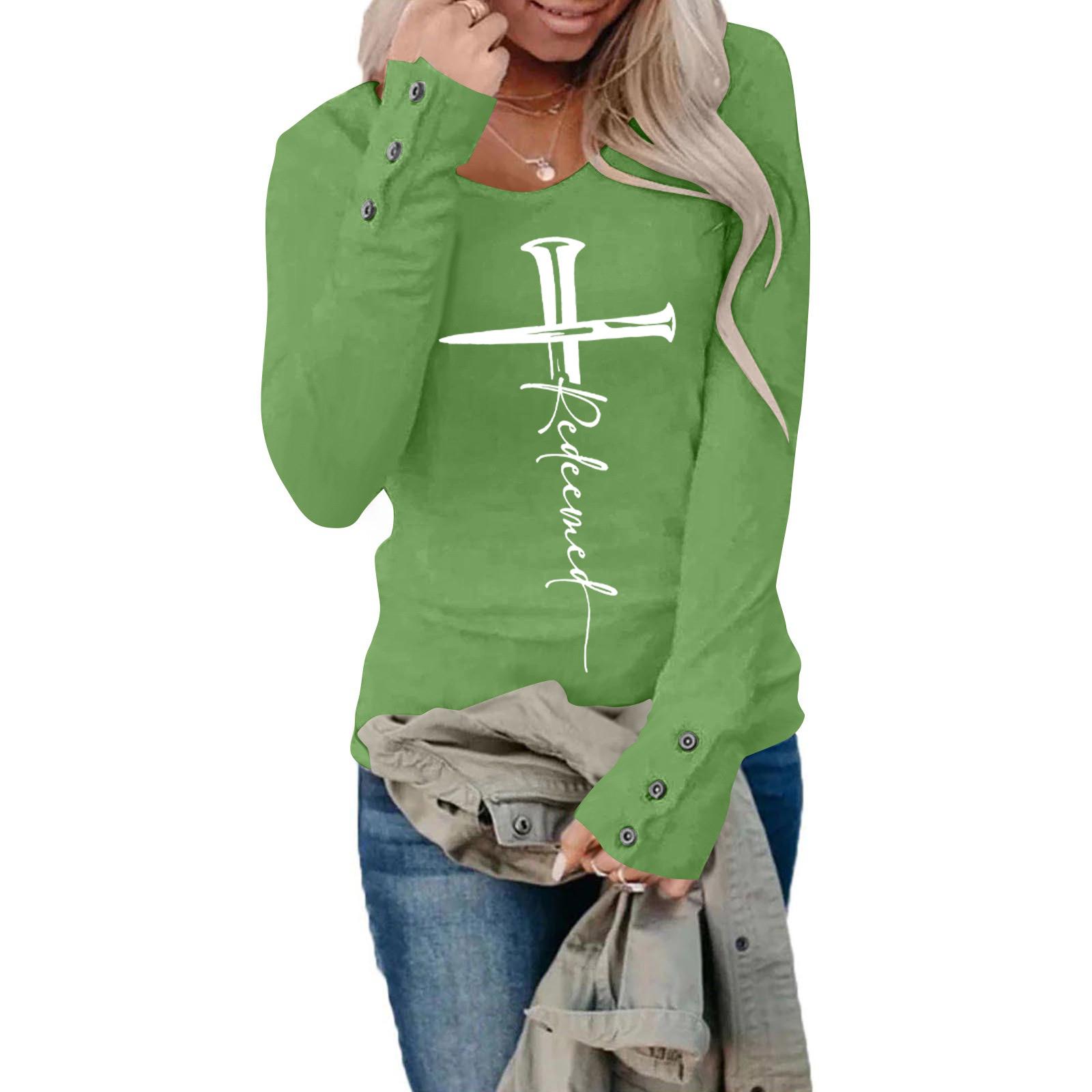 

Женские футболки с длинным рукавом, с круглым рукавом, повседневная графическая футболка с вертикальным крестом, S