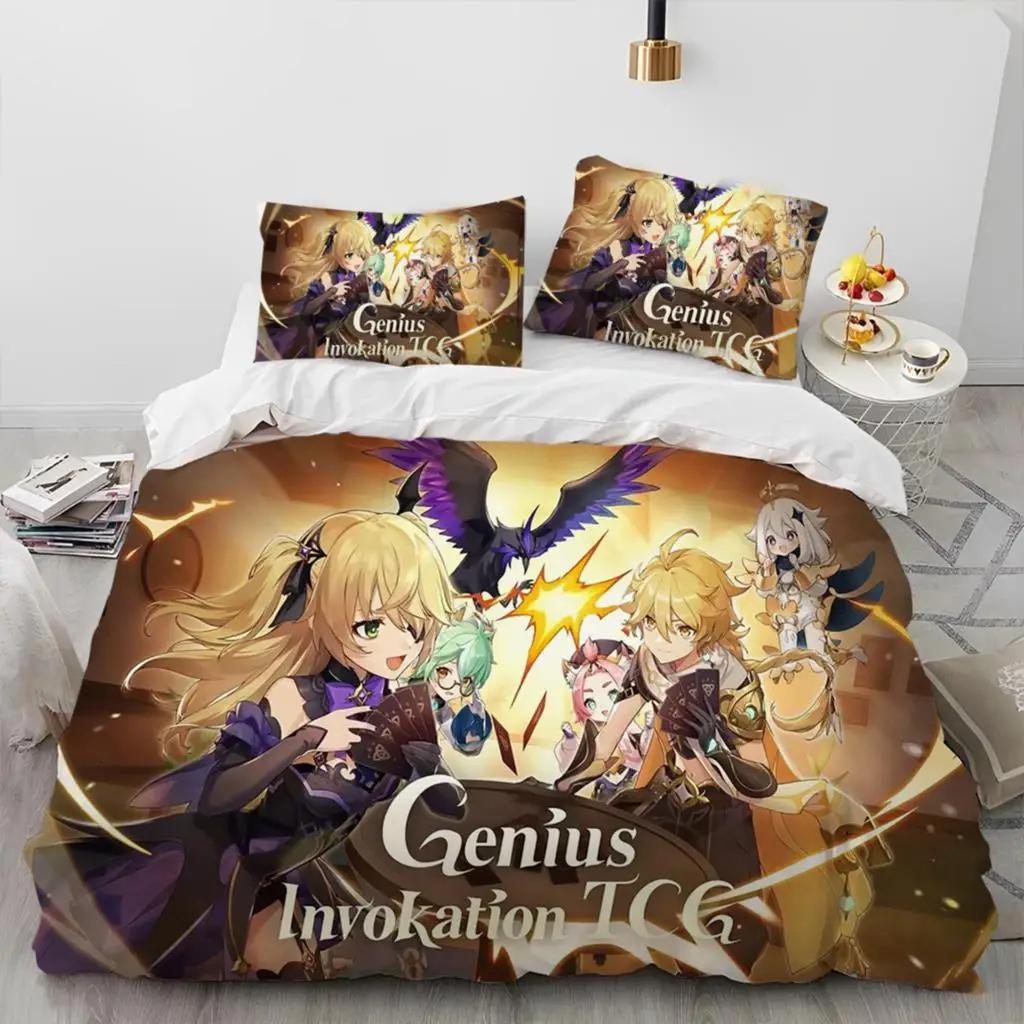 Anime Genshin Impact Game Bedding Set Boys Girls Twin Queen Size Duvet Cover Pillowcase Bed Kids Adult Home Textileextile