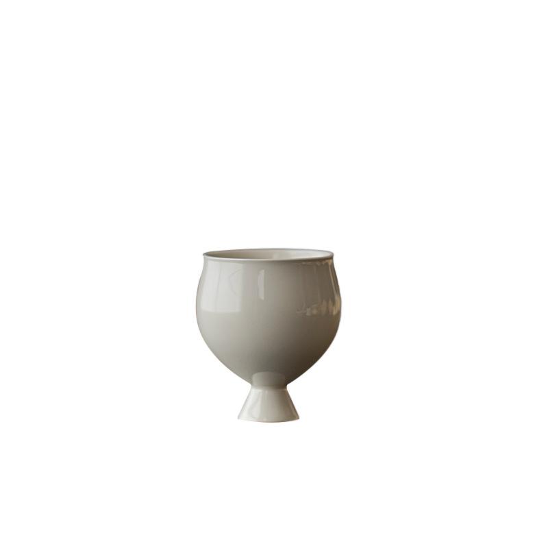 Ivory White Ceramic Stem Cup Song Dynasty Style for Tea Sake Small Bowl High Foot Chinese Antique Home Use Gift