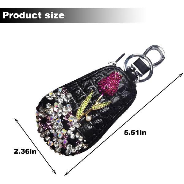 Mandark Bling Car Key Case,  Leather Crystal Rhinestone Vehicle Key Fob Protector, Automotive Smart Keychain Holder for Remote Key Fob, Universal