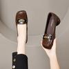 Square head flat shoes women's 2025 shallow mouth one pedal low heel single shoes comfortable loafers thick heel metal buckle lazy shoes