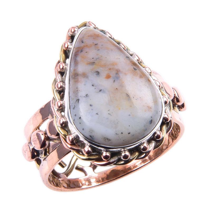 Naturalny Dendrytowy Opal Kamień Szlachetny Srebro Próby 925 Dwukolorowy Pierścionek na Prezent S.9 E7m26