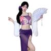 Fun underwear purple antique belly pocket printing seduction passion Hanfu suspender mesh set