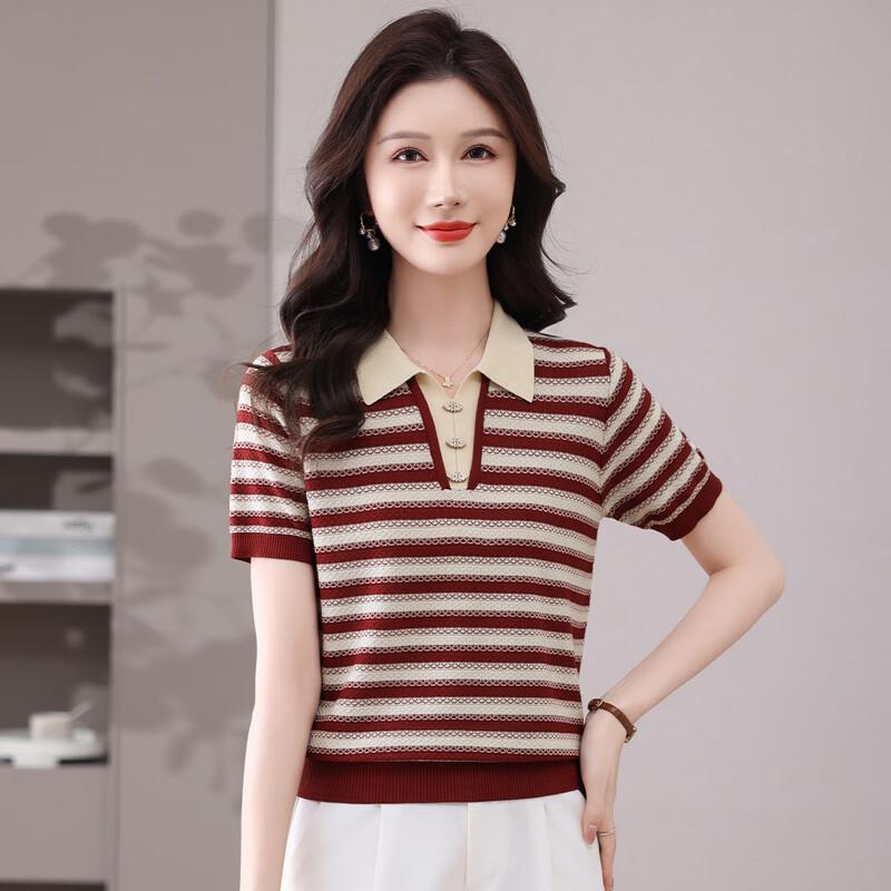 Snowflying Women s Lyocell Blend Striped Polo Knit Shirt XL