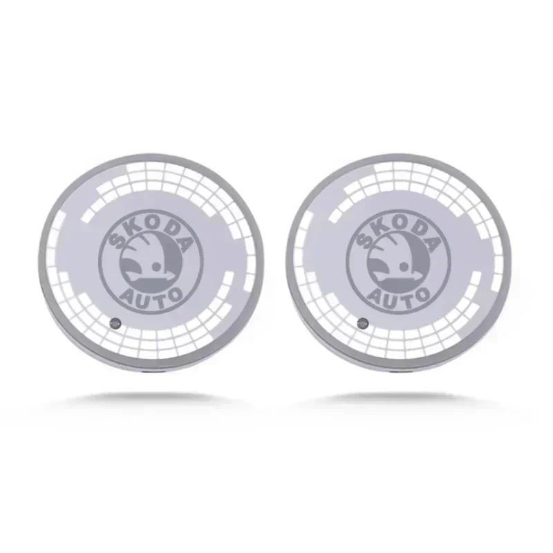 EMIW1 7 Colors LED Car Drinks Holder Water Logo Cupmat Coaster for SKODA Superb Kamiq Octavia A5 Fabia Rapid Yeti Kodiak Accessories