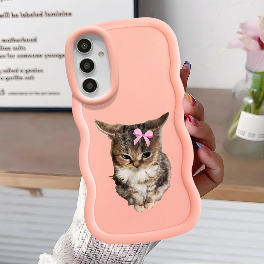 Case for Samsung Galaxy A11 A13 A16 A52 A14 A15 A21s A12 Soft Phone Cover A03 A04 A05 A23 A22 A33 A53 A06 Angry Cat Bow