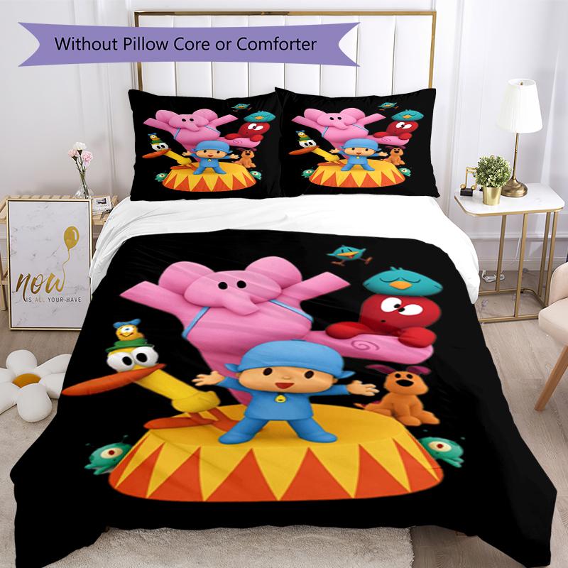 3pcs Pocoyo Bedding Set Duvet Cover Closure Includes 1 Duvet Cover & 2 Pillowcases, Soft and Comfortable for All Seasons.
