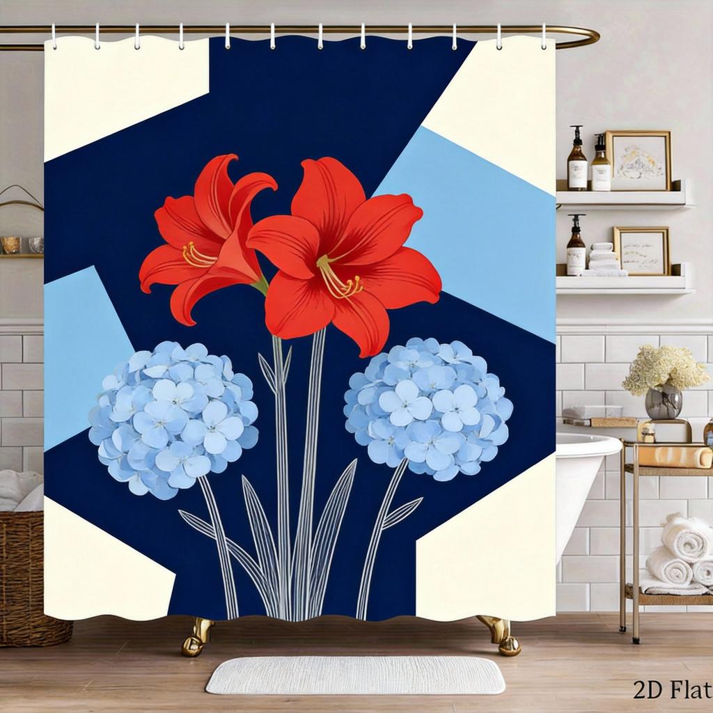 Plant Art Shower Curtain 1 Piece-Green Leaf Geometric Block, Modern Natural Design, Contemporary Bathroom Decoration