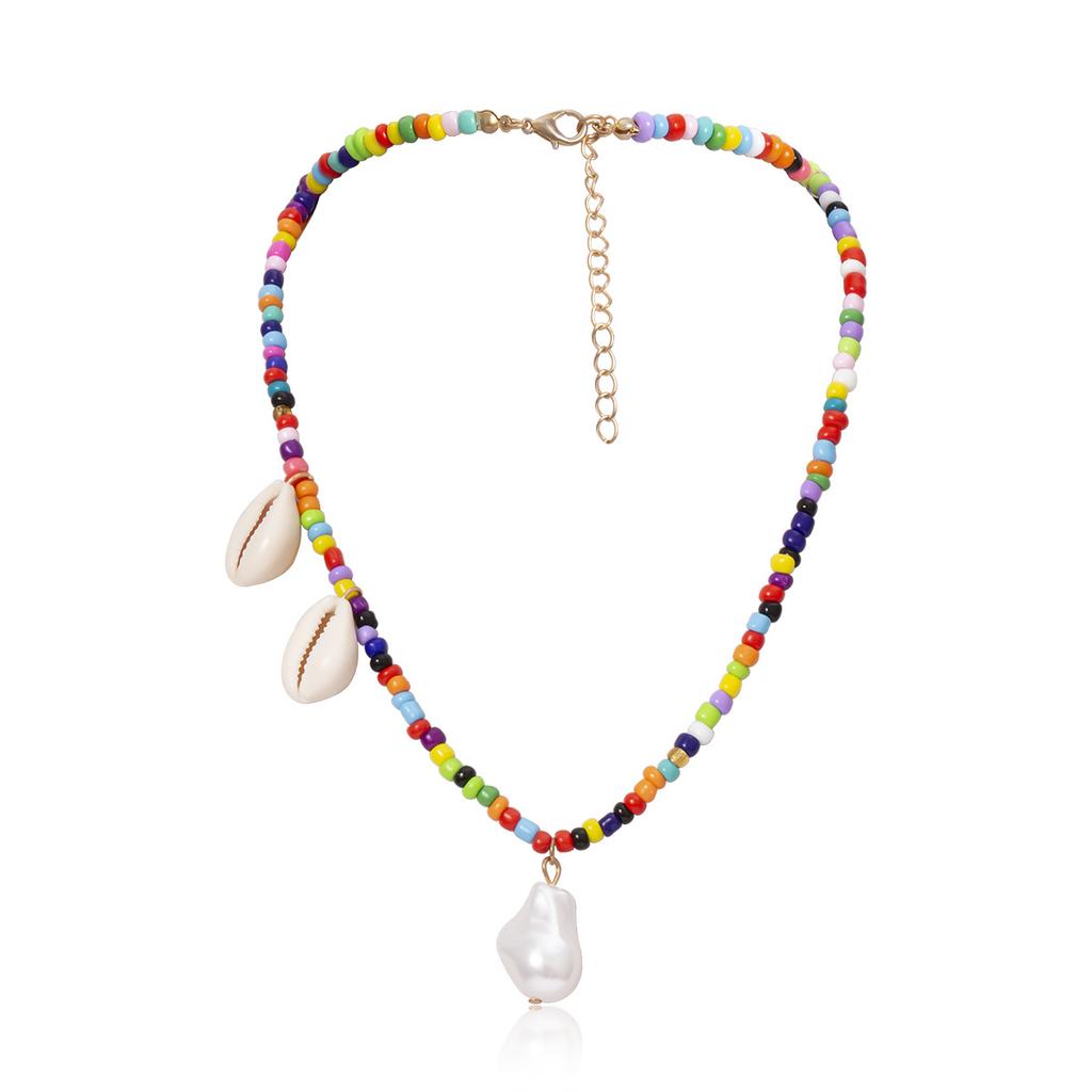 Colored Rice Bead Bohemian Star Necklace, Simple And Versatile Summer Pearl Shell Pendant Necklace Women