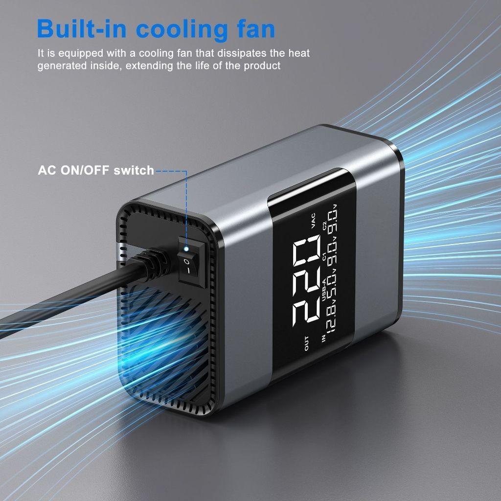 200W Portable Car Power Inverter 12/24V To 220V Fast Charging Converter USB Ports Multi-Function Socket Car Inverter