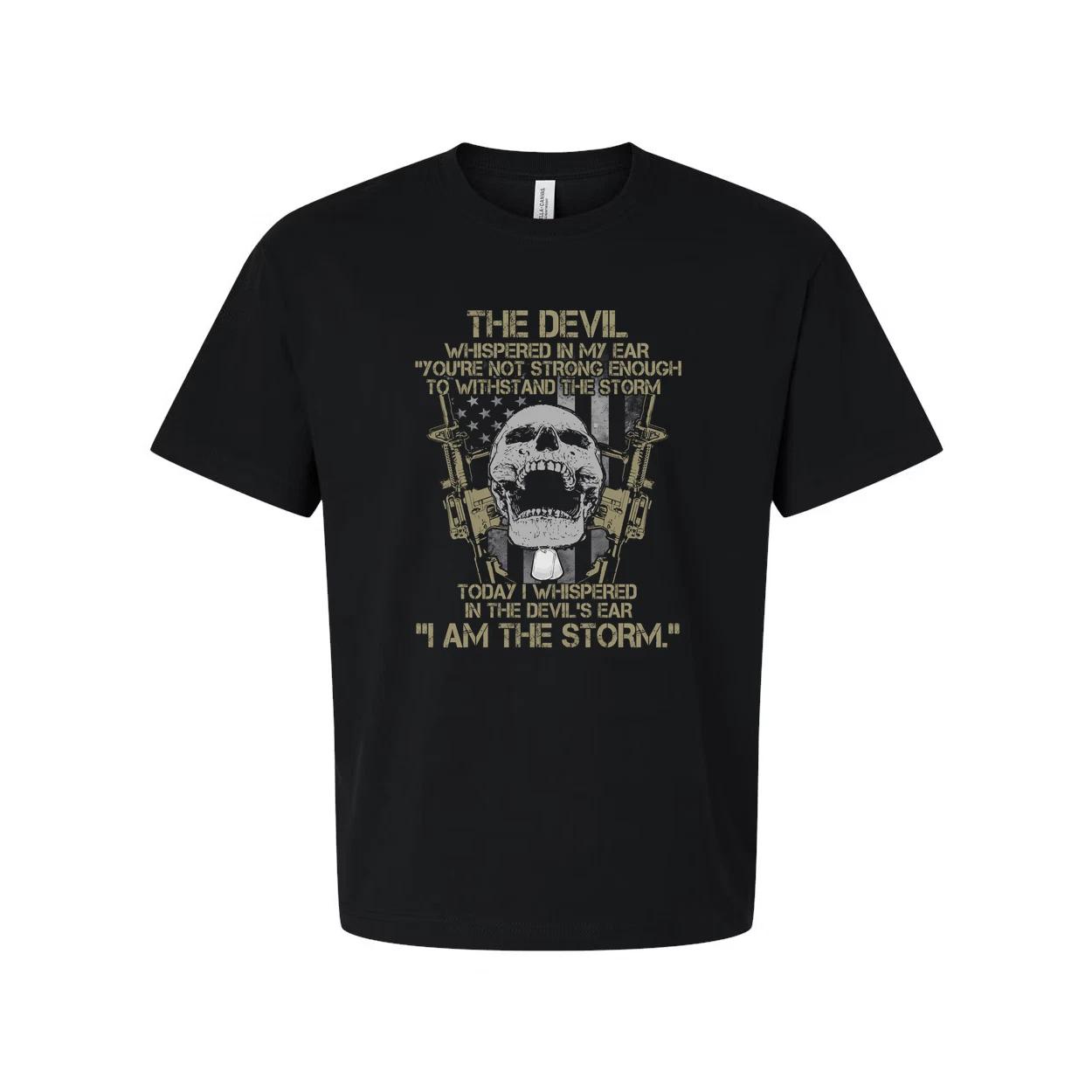 

Skull With Rifles And American Flag Graphic T Shirt With Inspirational Military S