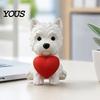 Office Desk Pet Decor 3D Printed West Highland Terrier Figurine, Cute Dog Statue Holding Red Heart, Small Sculpture Car Dashboard Decor,