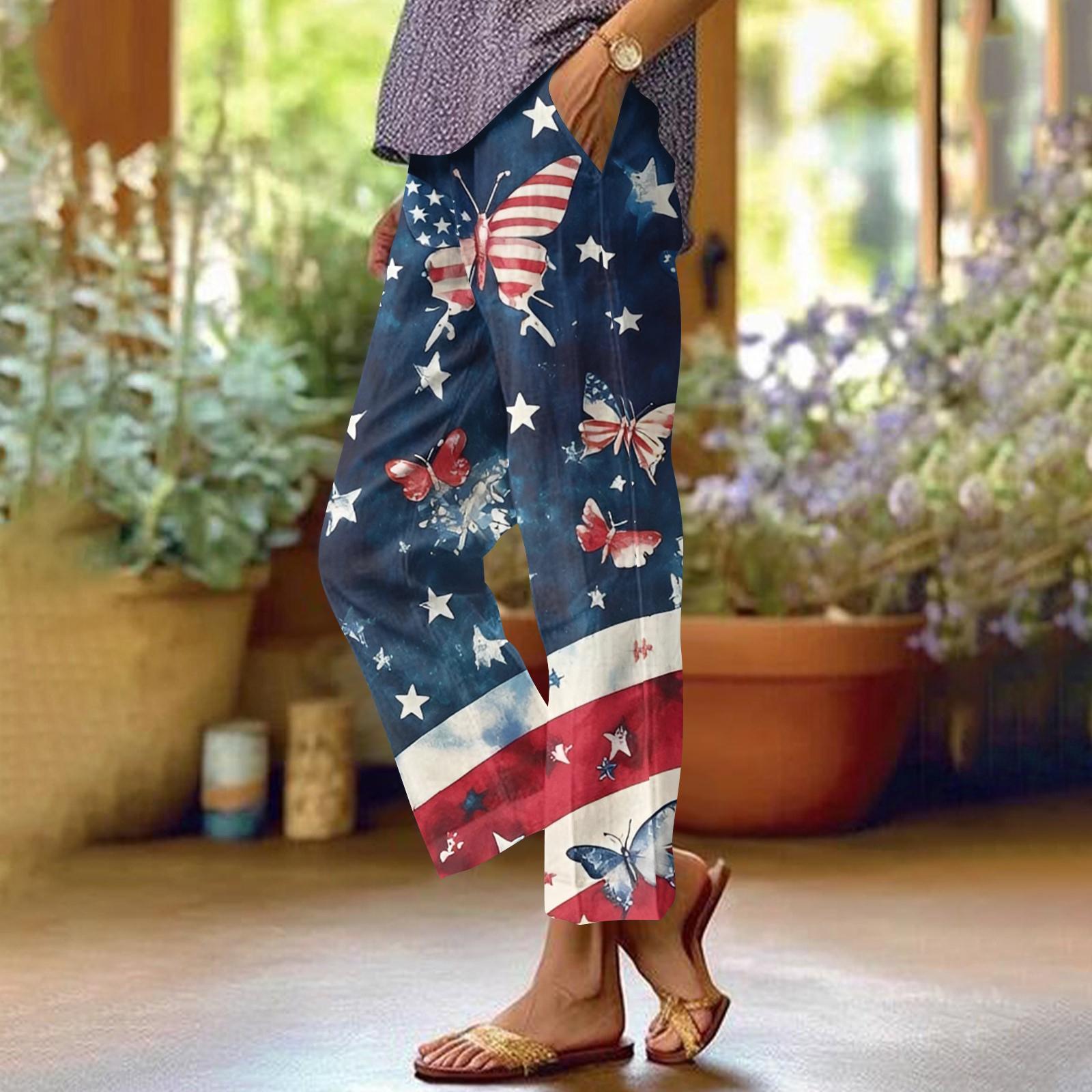 

Женские повседневные модные принтованные прямые брюки с карманами M тёмно-синий