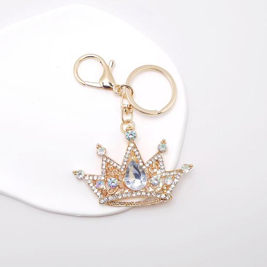 Keychain Pendant Sparkling Rhinestones Inlaid Crown Design Key Holder with Lobster Clasp Lightweight Car Bag Decoration