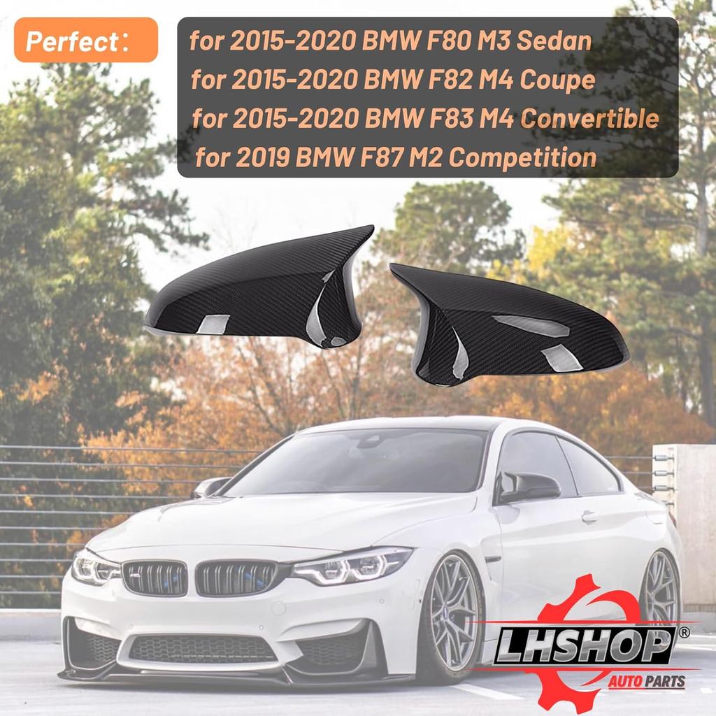 M Sport Side Carbon Fiber Mirror Cover Caps Replacement for 2014-2019 BMW M4/F82 F83 M3/F80 M2/F87 Accessories Exterior Trim Body Parts Tuning, 1Pair