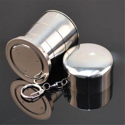 Tazza pieghevole in acciaio inossidabile con portachiavi, tazze pieghevoli da campeggio, tazze pieghevoli da viaggio, tazze pieghevoli all'aperto con coperchio, stoviglie portatili