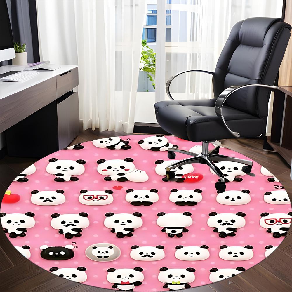 1pc Panda Party Office Round Area Rug, Indoor Mat Suitable For Office, Under Office Chairs Bedroom Living Room Home Decor, Room Deco, 077