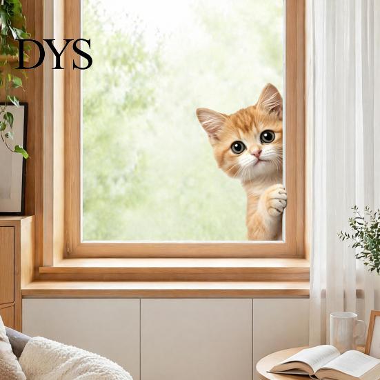 Easy to Apply Glass Stickers Cute Peeking Animal Static Window Clings, Cartoon Cat Dog Wall Stickers, Waterproof Holiday Party Decorations Removable