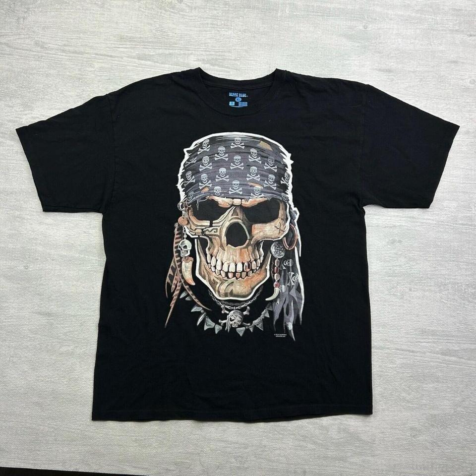 Y2K Liquid Blue Pirate Skeleton Shirt Adult XL Black Mare Blue Skull Bones S разноцветный