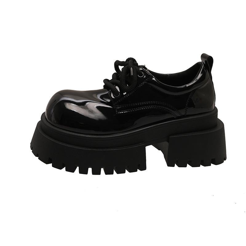 

Ретро милые и крутые маленькие кожаные туфли женские 2025 весна новые туфли на высокой платформе лоферы в британском стиле 37 чёрный