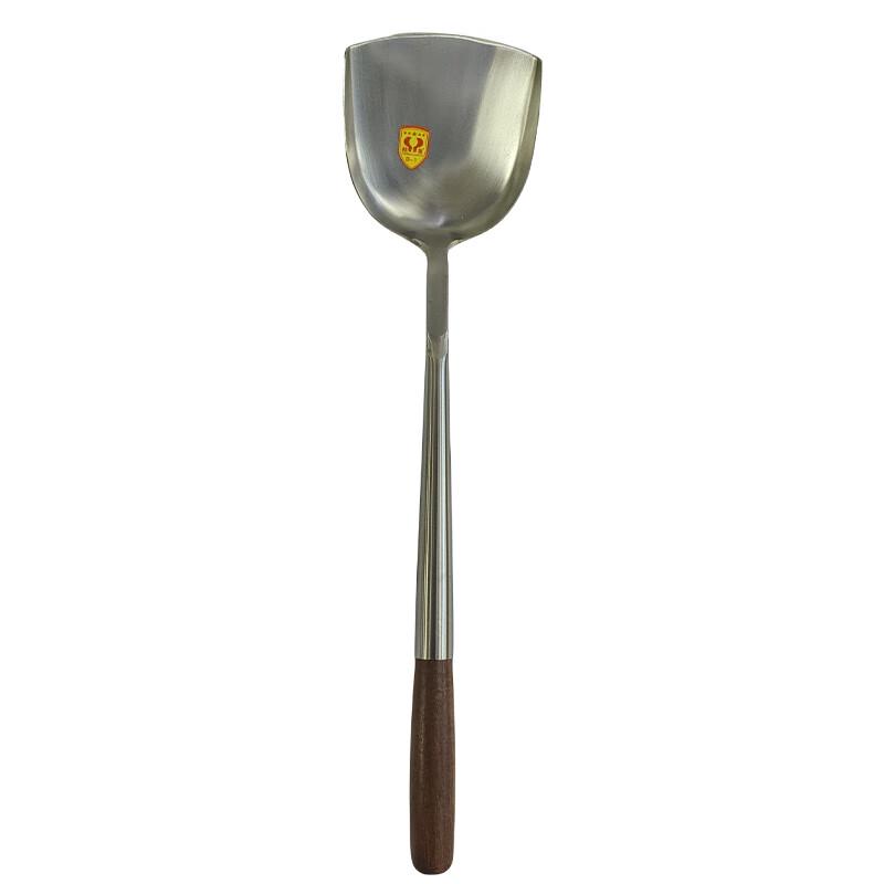 Thickened Stainless Steel Stir-fry Spatula with Extended Wooden Handle