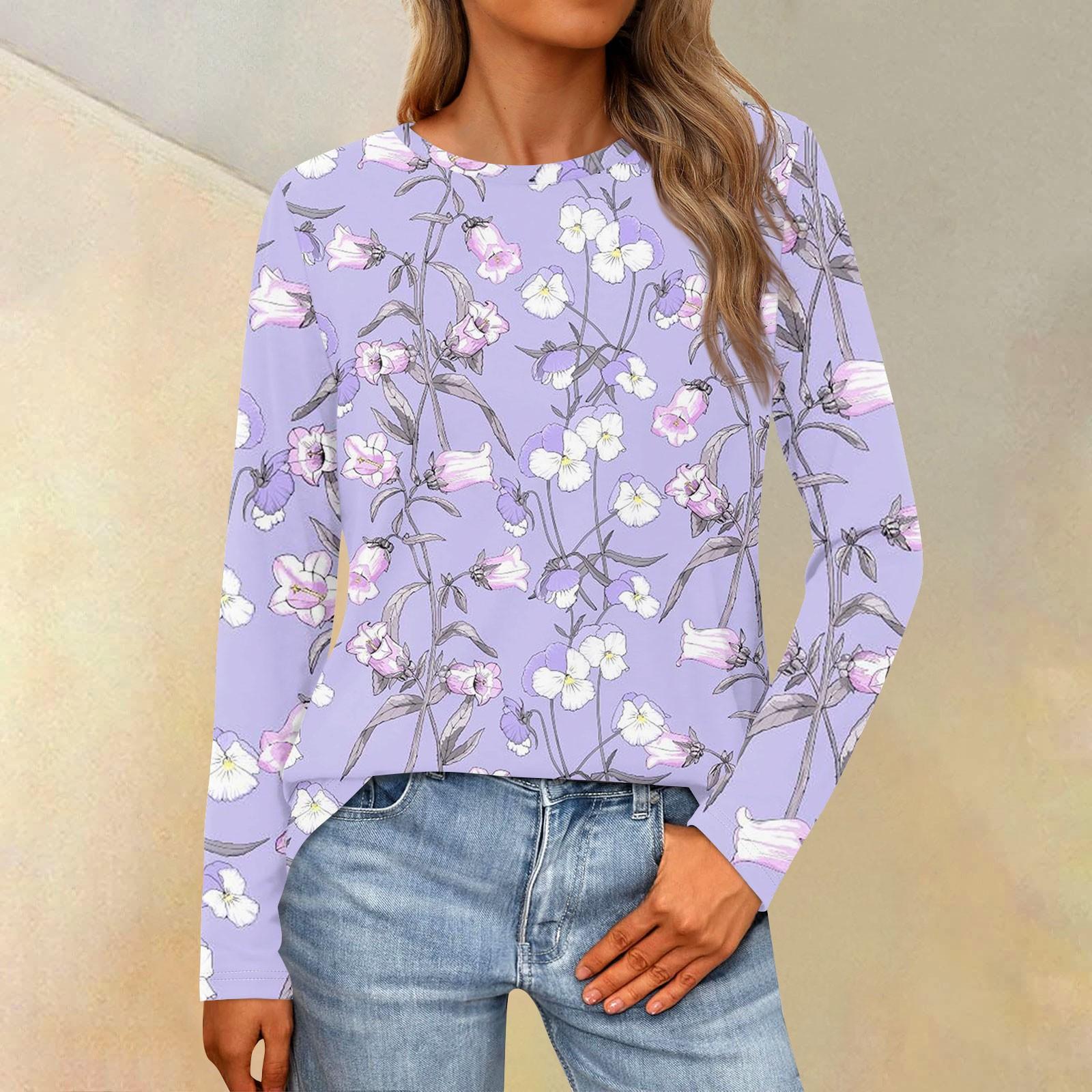 

Женская свободная повседневная повседневная футболка с длинным рукавом и круглым вырезом, сплошной цвет, топ S