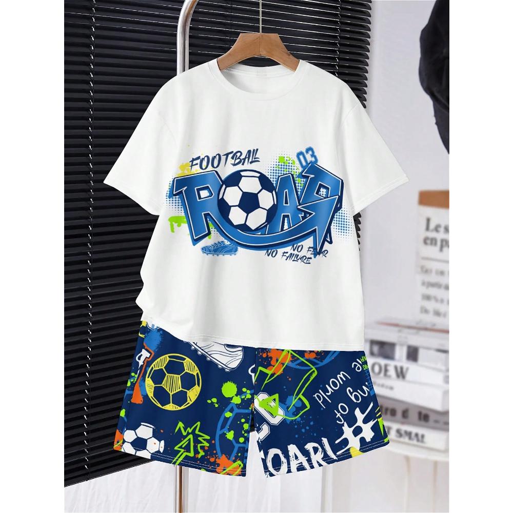 Tween Boy Casual And Simple Gaming Console Patterned Short Sleeve T-Shirt And Shorts Set, Suitable For Summer