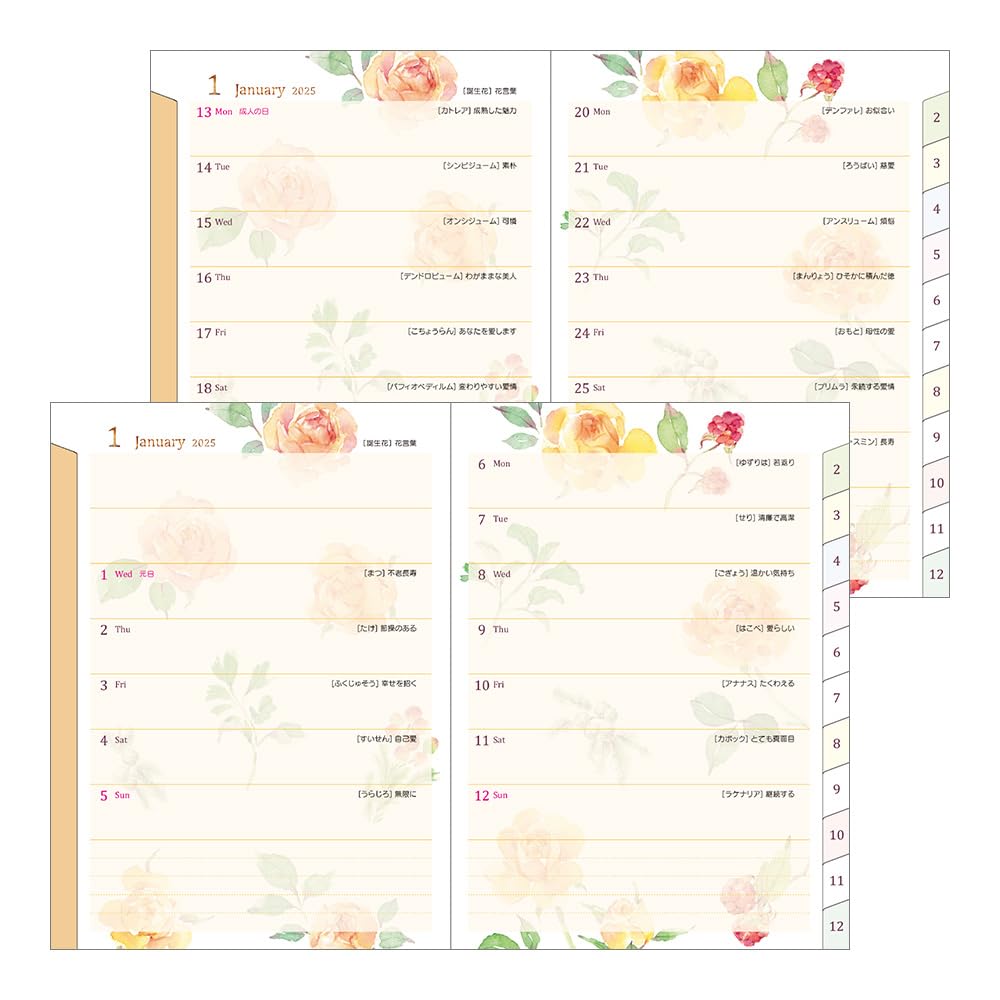 Midori Pocket Diary 2025 A6 Weekly Country Time Floral Pattern 22304006 January (Starts 2025)