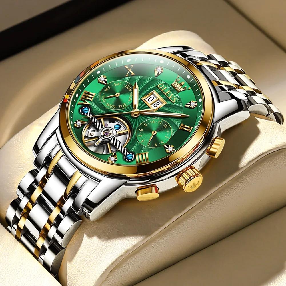 OLEVS 9910 Automatic Mechanical Watches Waterproof Luminous Hands Tourbillon Skeleton Wristwatches for Men Montre Relojes Hombre