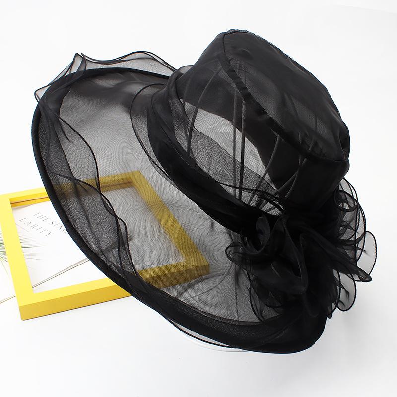 Hat Female Summer Hepburn Eugen Flower Vacation Beach Sunscreen Shade Flat Top Sun Hat Big Brim