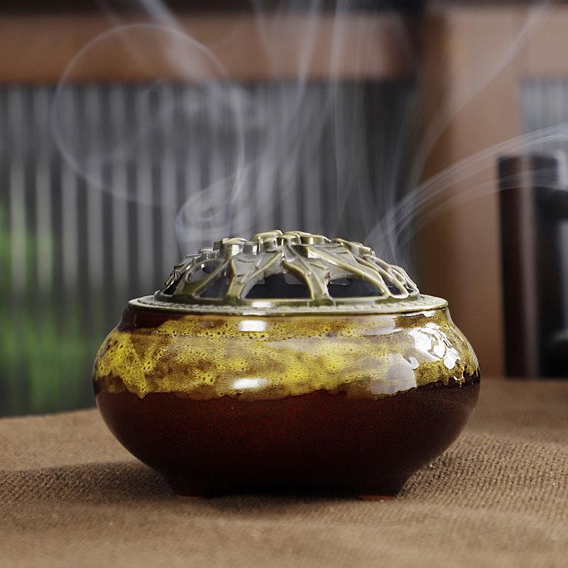 Celadon Ceramic Incense Burner - Antique Style, Small Size, Ice Crack Kiln, Sandalwood Incense Holder.