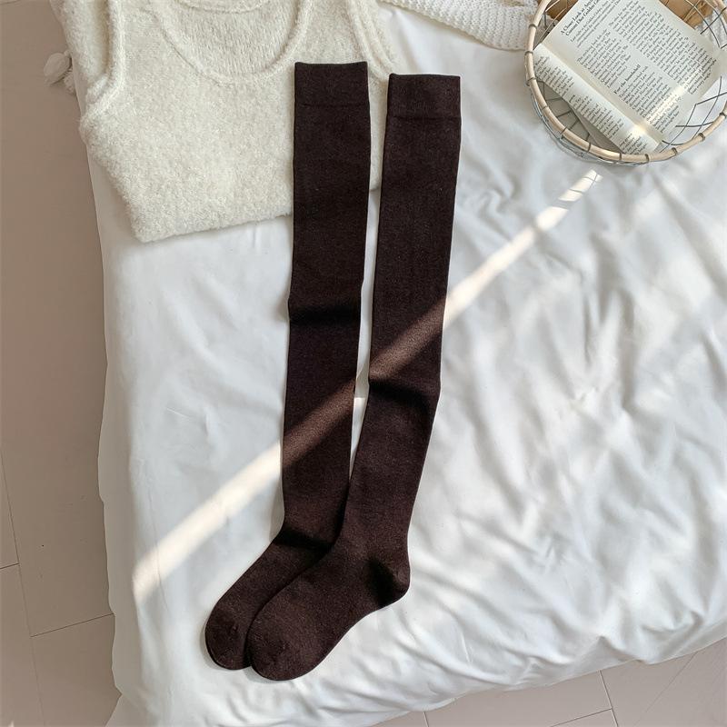 

Thigh Socks Solid Color Lazy Female Thin Wind Pile Youjiaxiu Wool Knee Socks Mulberry Silk One size fits all темно-коричневого кольору