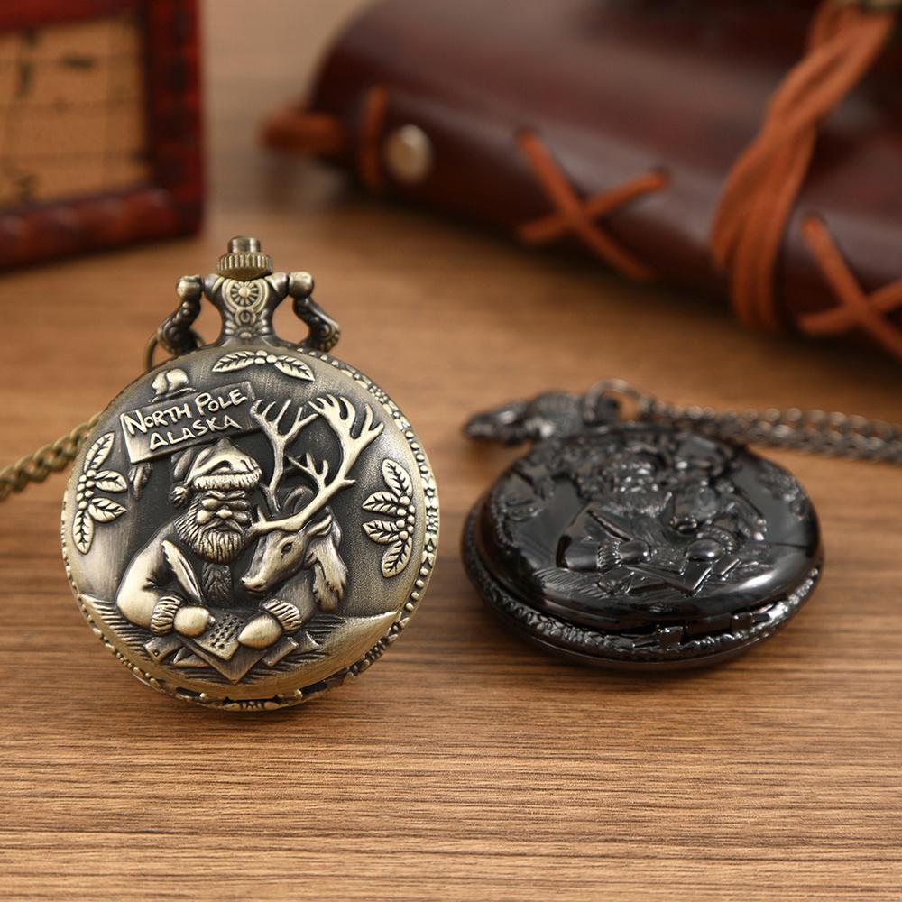 

2 шт./комплект, женские карманные часы, модные классические кварцевые карманные часы с изображением Санта-Клауса и лося, винтажные рождественские модные женские часы с цепочкой-ожерельем.