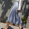 Spring New Solid Color Pleated Skirt Skirt Medium and Long High Waist Skirt