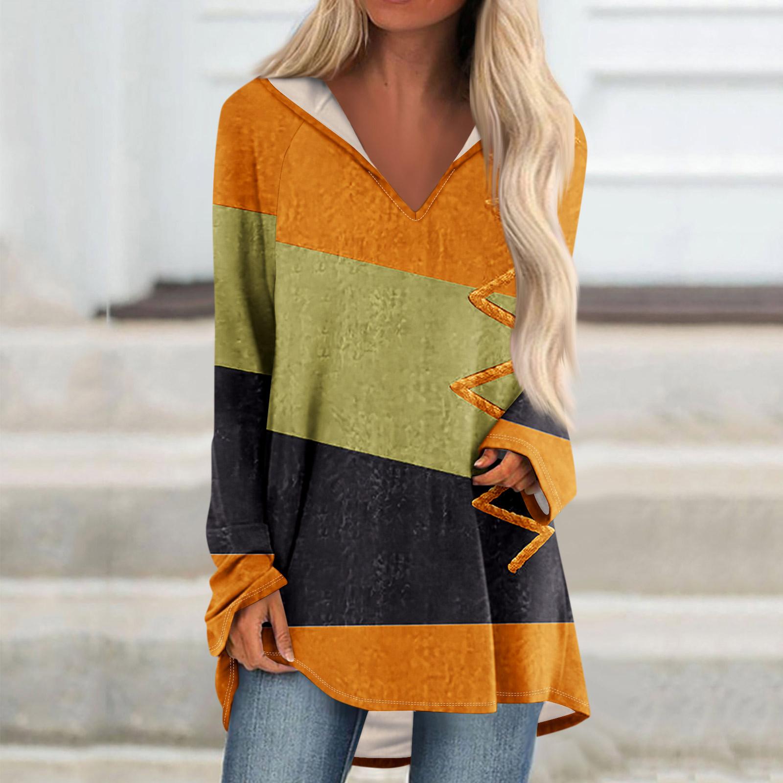 

Женские свободные топы с V-образным вырезом и капюшоном с длинными рукавами, повседневные топы, домашние пижамы для отдыха, топы L оранжевый