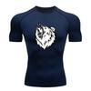 Men's Compression Workout T-Shirt, Roaring Wolf Tribal Print