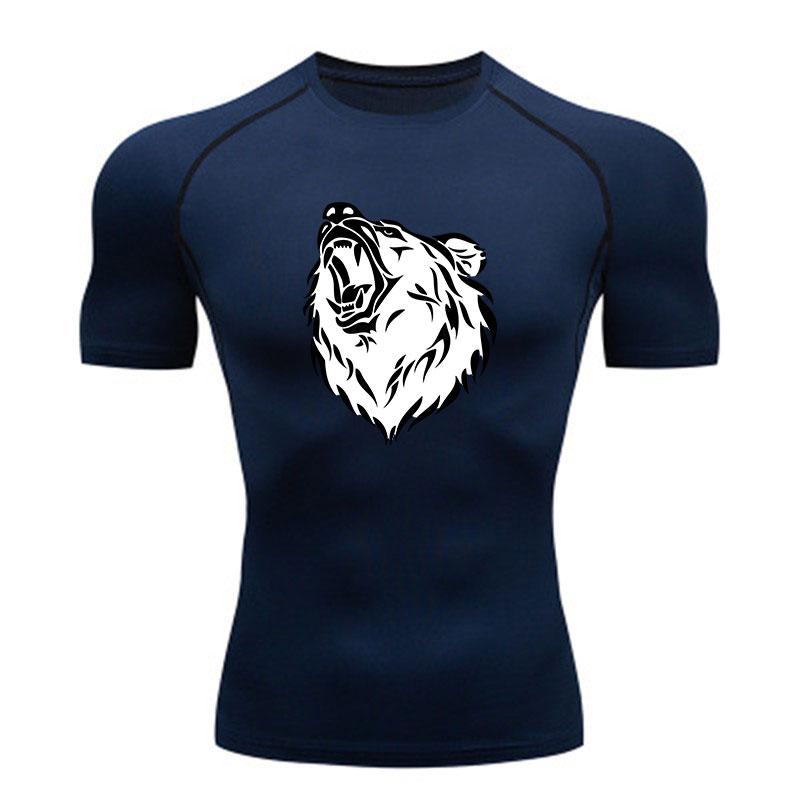 Men's Compression Workout T-Shirt, Roaring Wolf Tribal Print