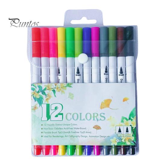 Set di pennarelli da disegno per bambini, con punta a pennello e punta fine, Strumenti per l'illuminazione artistica lavabili, Materiali a inchiostro idrosolubile, Creazione disegnata a mano